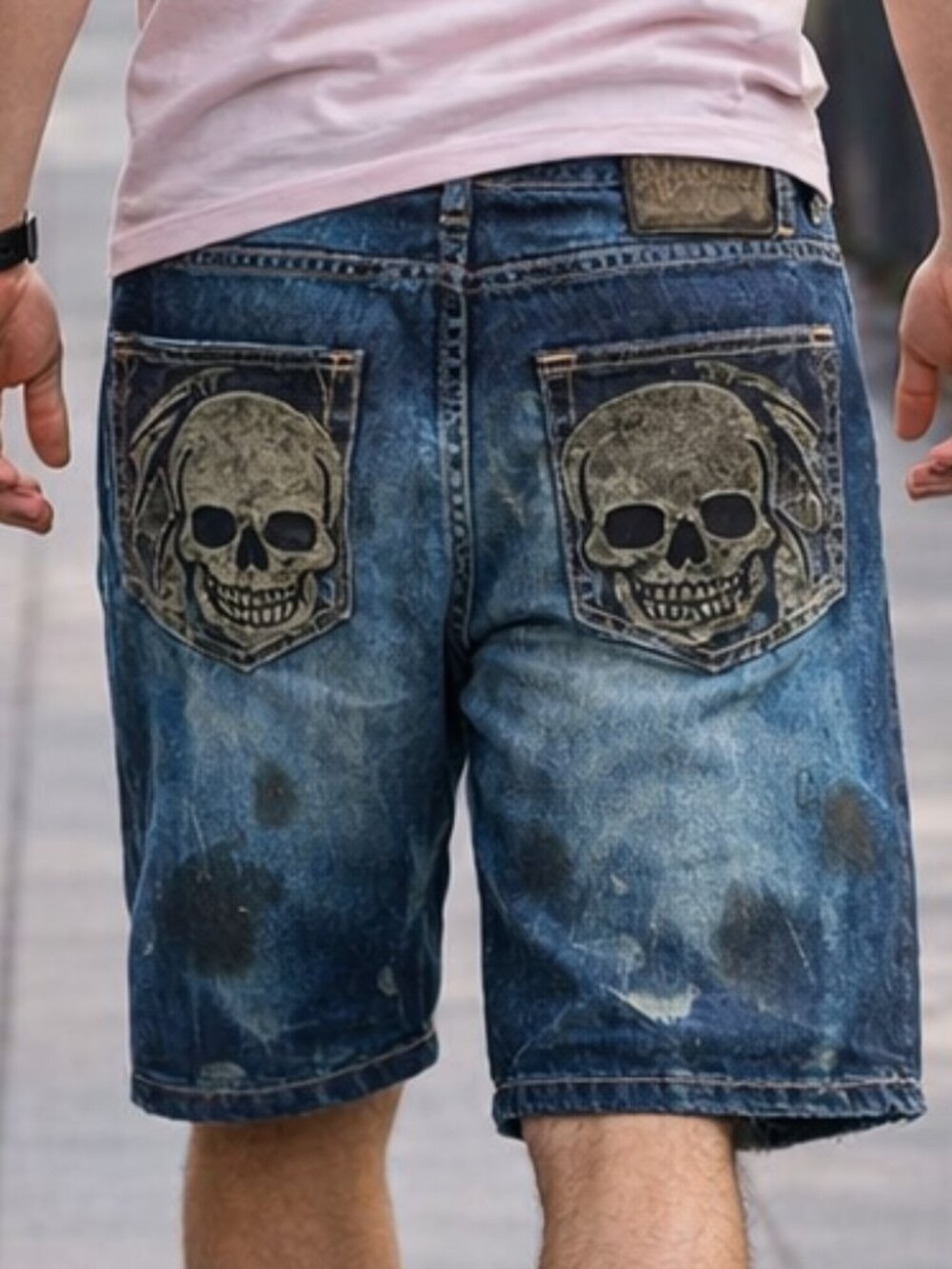 Ed Hardy Cotton Denim Distressed Blue Jean Shorts 36 waist